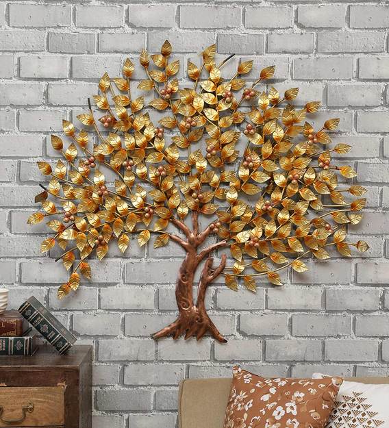 Buy Iron Decorative Tree Wall Art In Gold By Malik Design Online - Floral Metal Art - Metal Wall Art - Home Decor - Pepperfry Product